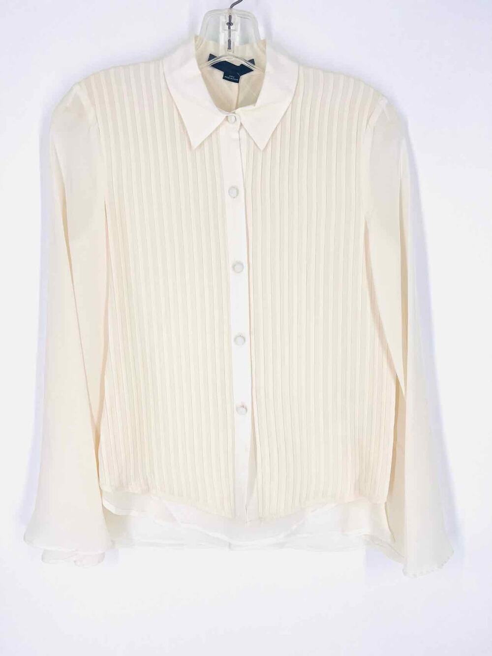 Alexander Wang Size 2 Cream Pintucked Silk Designer Blouse